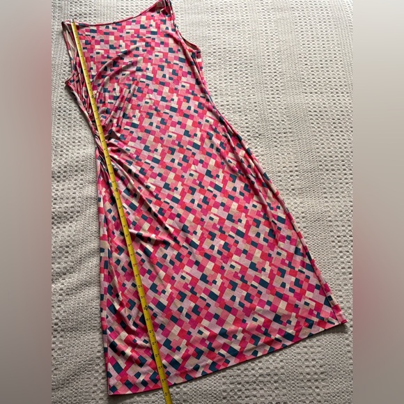 Diane Von Furstenberg Pink, Cream & Navy Geometric 100% Silk Ruched Sheath Dress - Picture 6 of 9